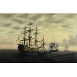 Anthony Hedges, 20th century, oil on canvas - shipping at anchor, signed, 50cm x 76cm, framed
