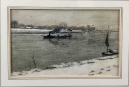 Early 20th century pencil and wash - steam tug on a river, indistinctly signed, 22cm x 14cm