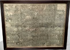 Bacons Map of Central London, pub. London, stuck down on paper, image 97cm x 73cm in glazed frame
