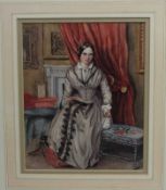 English School, 19th century, watercolour - portrait of a lady watercolour painting, 31cm x 25cm, in