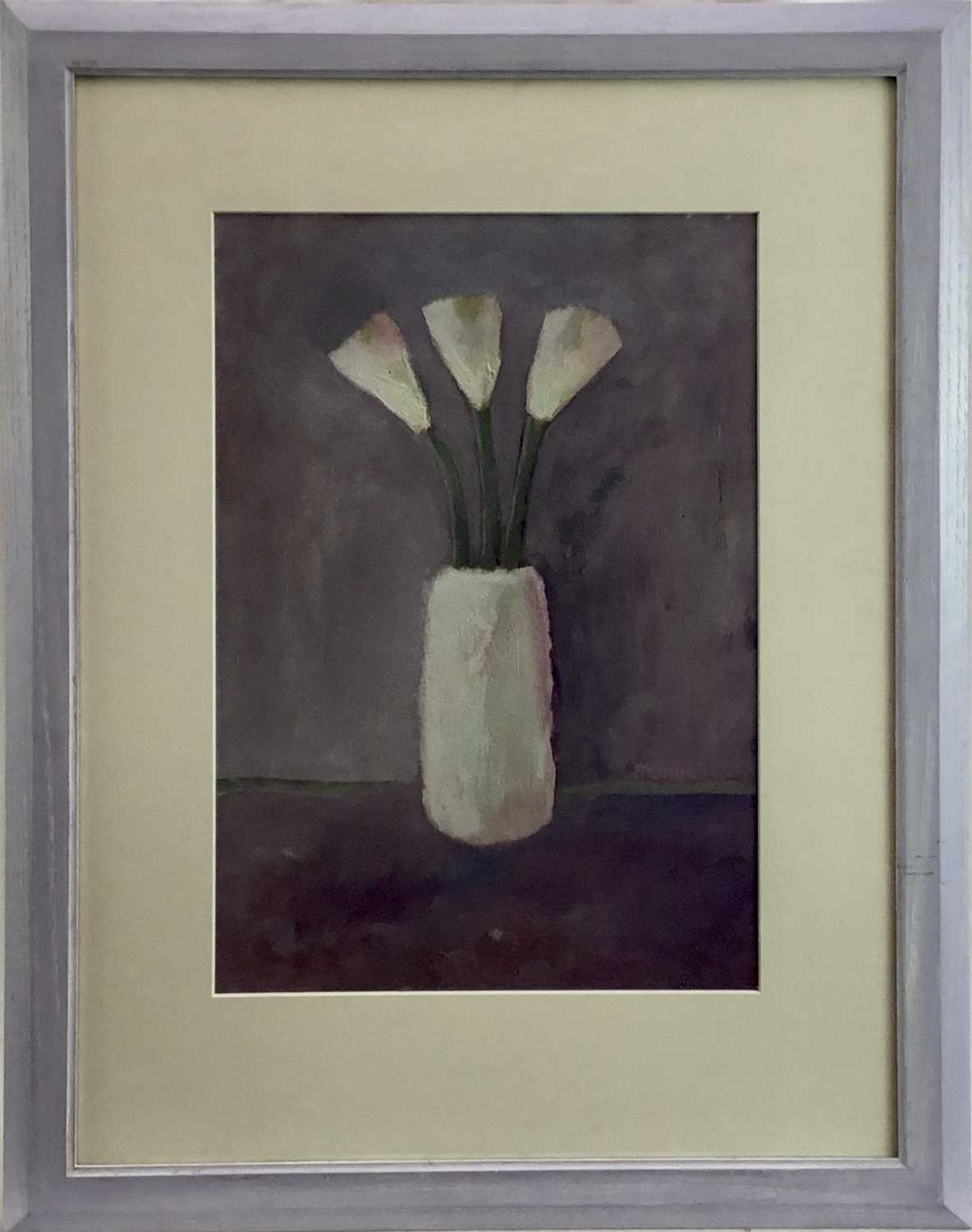 Peter McCarthy oil on paper - 'Lilies in a Vase', signed, titled verso, 29cm x 42cm, in glazed frame