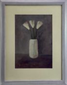 Peter McCarthy oil on paper - 'Lilies in a Vase', signed, titled verso, 29cm x 42cm, in glazed frame