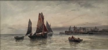 M Goodman (late 19th / early 20th century) watercolour - Fishing Boats in a harbour, signed and date