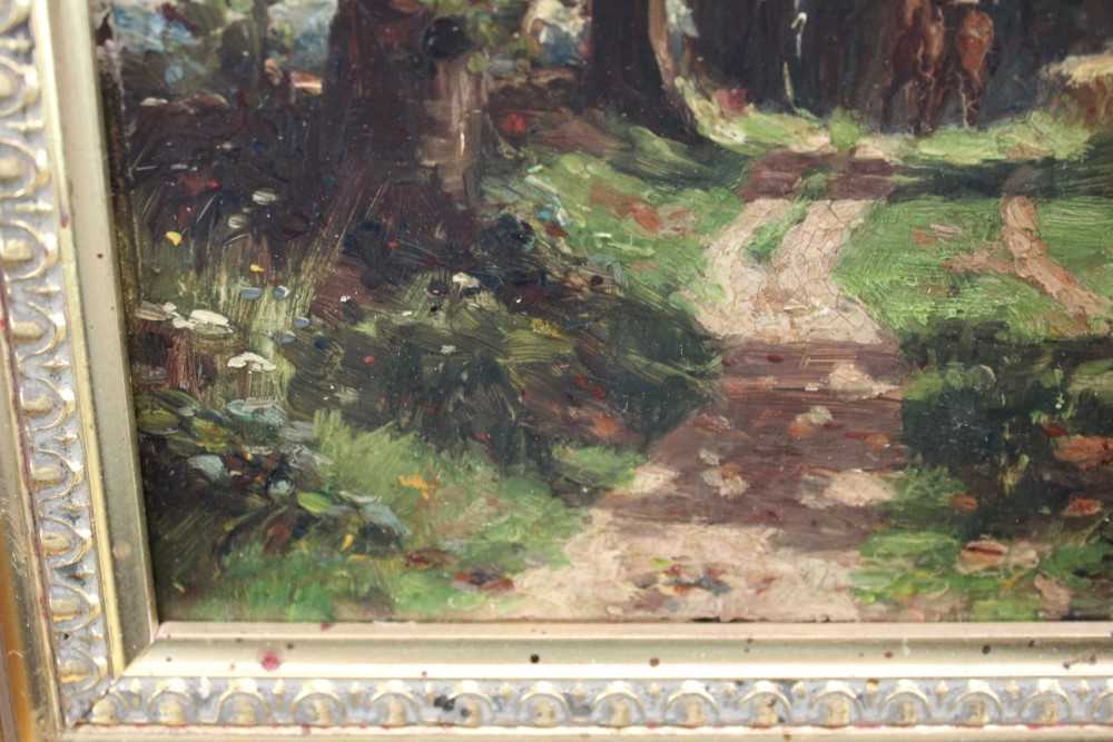 Allan Ramsey, early 20th century oil on board, figure on a track, 21cm x 16cm, in gilt frame. - Image 4 of 11