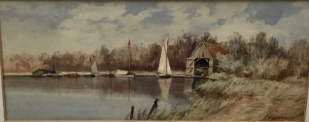 Charles Harmony Harrison watercolour- the boat house, signed in glazed gilt frame
