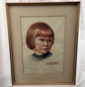 Two watercolour portraits of children, both signed