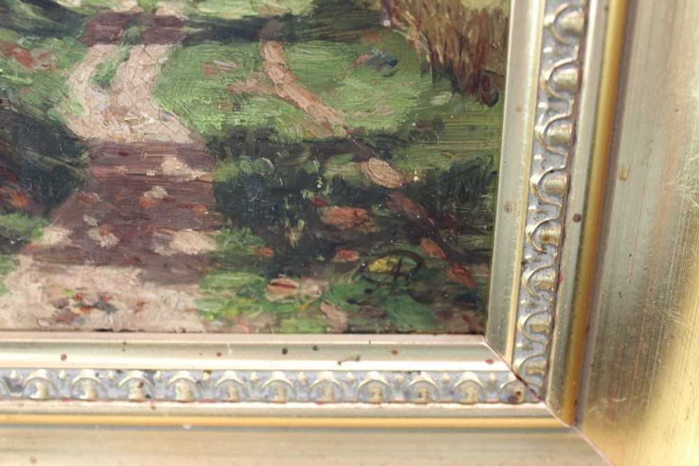 Allan Ramsey, early 20th century oil on board, figure on a track, 21cm x 16cm, in gilt frame. - Image 3 of 11