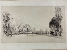 Fred A Farrell (1882-1935) etching - ‘The Boulevard at Cannes’, 38cm x 22cm, laid on board, unframed