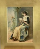 Gustavus Arthur Bouvier (act.1839-1888) Victorian watercolour of a young lady reading a love letter