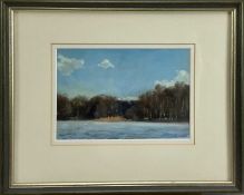 James Hewitt (b. 1934) oil on card - 'A March Breeze, Great Totham’, signed, 22cm x 15cm, in glazed