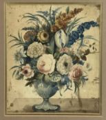 18th / 19th century watercolour depiction of a vase of flowers, in the Dutch tradition
