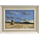 James Hewitt (b. 1934) oil on board - 'Harvest Time, Gt. Braxted’, signed, framed