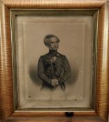 Victorian lithograph portrait - W.W. Mitchell, dated 1850, in maple frame