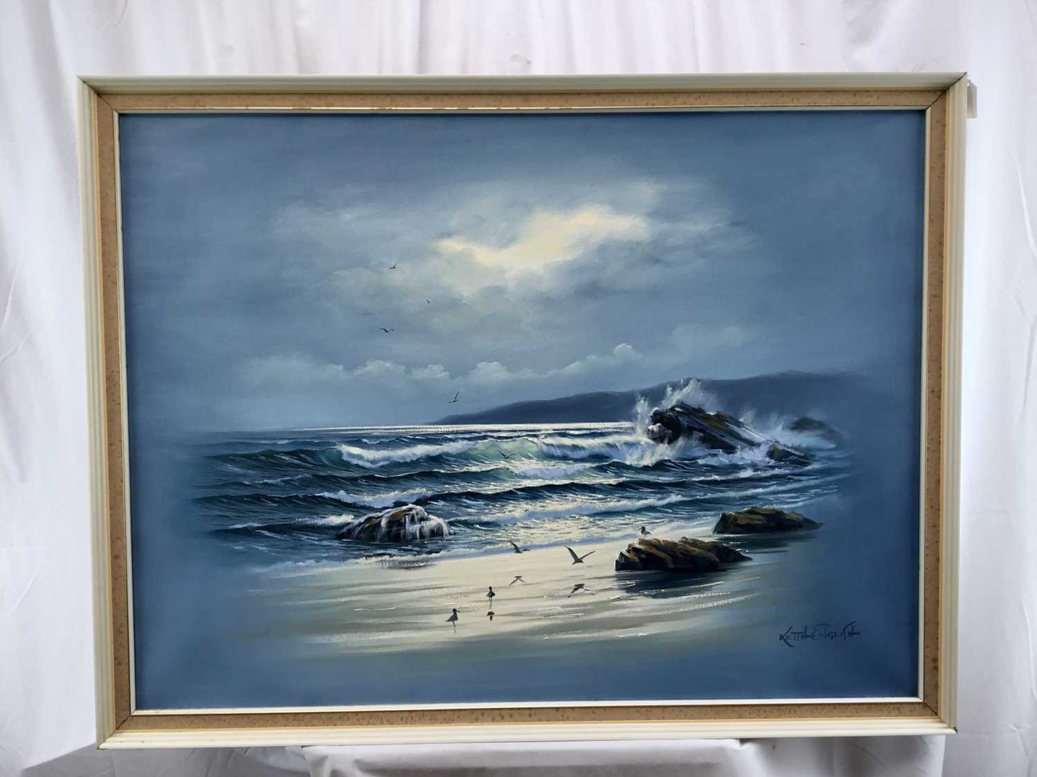 Keith English (1935-2016) oil on canvas - Cornish Coast, signed, 75cm x 100cm, framed - Image 4 of 6