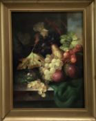 After Edward Ladell oil on board - still life with fruit, signed A. Jemin?, 29cm x 39cm