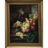 After Edward Ladell oil on board - still life with fruit, signed A. Jemin?, 29cm x 39cm