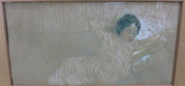 Sarkis Katchadourian (Armenian 1886-1947) pastel on paper - Lady Reading, signed, 17cm x 35cm, in gl