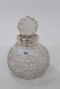 George V silver mounted cut class scent bottle of globular form, (London 1917), maker JHW & Son, app