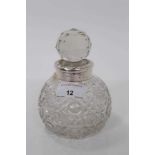 George V silver mounted cut class scent bottle of globular form, (London 1917), maker JHW & Son, app