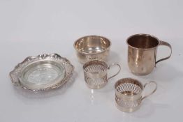 Edwardian silver sugar bowl (Birmingham 1901), George V silver christening mug (Birmingham 1924), si