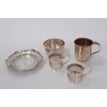 Edwardian silver sugar bowl (Birmingham 1901), George V silver christening mug (Birmingham 1924), si