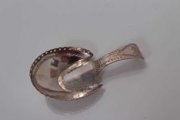 George III horseshoe bowl caddy spoon with bright cut decoration , Birmingham 1806, maker marks rubb