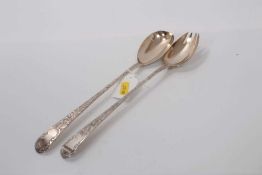 Pair of George III Old English pattern basting spoons, later converted into salad servers, (London 1