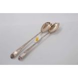 Pair of George III Old English pattern basting spoons, later converted into salad servers, (London 1