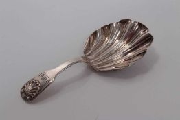 William IV silver caddy spoon with shell bowl and shell and fiddle pattern handle - Newcastle 1821,