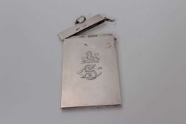 Victorian silver rectangular card case with engraved armorial and initials, (London 1891), maker Sam