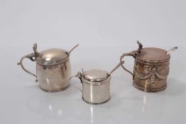 Victorian silver mustard pot with embossed ribbon and swag decoration, (London 1888), together with