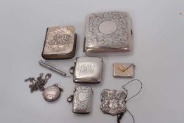 George V silver cigarette case (Birmingham 1916), together with two silver vesta cases, a silver sta