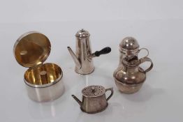 Sterling silver ribbon spooler and four minature silver novelty condiments (5)