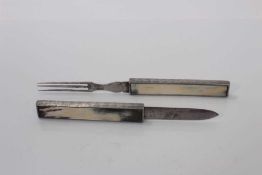 19th century travelling / campaign cutlery set with retractable steel knife and fork in silver plate