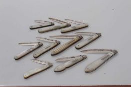 Group of ten Victorian and later silver and mother of pearl fruit knives (various dates and makers),