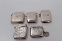 Group of five Victorian and later silver vesta cases (various dates and makers), all at approximatel