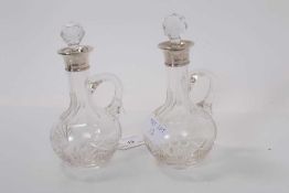 Pair George V silver mounted cut glass bottles, (London 1929), maker Henry Hobson & Sons, each 17cm