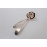 George III Scottish silver sauce ladle with engraved armorial, (Edinburgh 1816), maker G F, together