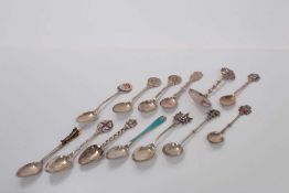 Norwegian silver and guilloche enamel teaspoon, together with other silver and white metal teaspoons