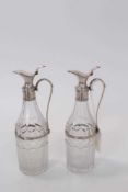 Pair of George III silver mounted cut glass cruet bottles (London 1792), maker Peter and Ann Bateman