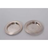 Pair of George VI silver pin dishes of circular form with engine turned decoration to borders, (Lond