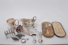 Collection of silver flatware (various dates and makers), together with a silver plated wine funnel,