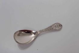 Victorian silver caddy spoon with Gothic engraved decoration, Birmingham 1863, George Unite 9.6 cm