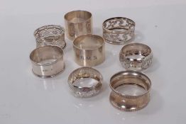 Group of eight Victorian and later silver napkin rings (various dates and makers), all at 5ozs (8)