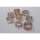 Group of eight Victorian and later silver napkin rings (various dates and makers), all at 5ozs (8)