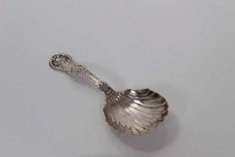 Victorian Scottish large shell bowl caddy spoon with Kings pattern handle, Glasgow1851, makers mark