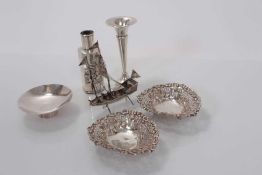 Group of silver and white metal items to include a Victorian silver scent bottle cover (Birmingham 1
