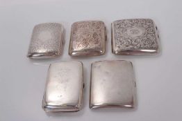 Group of five Edwardian and later silver cigarette cases, (various dates and makers), all at approxi