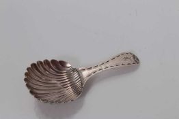 George III silver shell bowl caddy spoon with bright cut decoration, London 1788, Hester Bateman 7.5