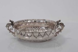 Continental silver bowl of oval form with twin handles modelled as Dragons, marks to base, possibly